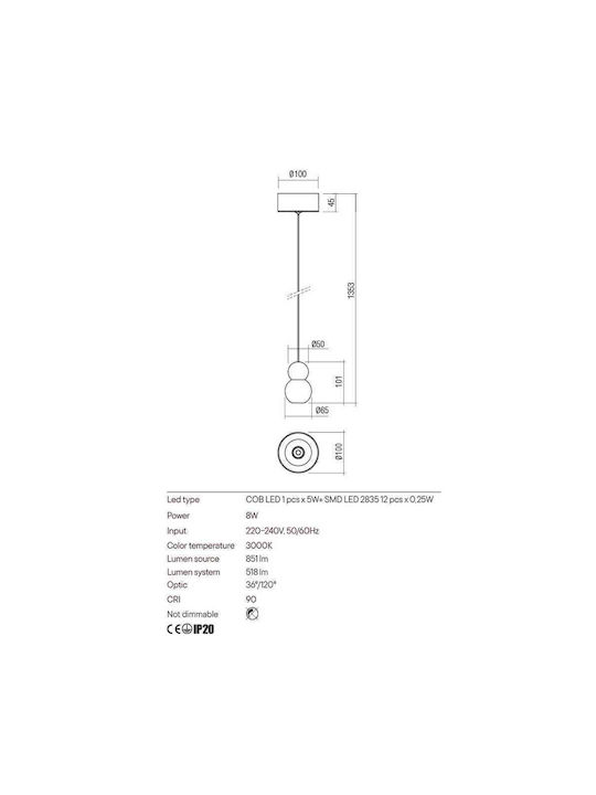 Redo Group Aoba Pendant Light LED with Warm White Light White