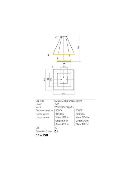 Redo Group Febe Висящо Осветително тяло LED с Естествено Бяло Светлина Бял