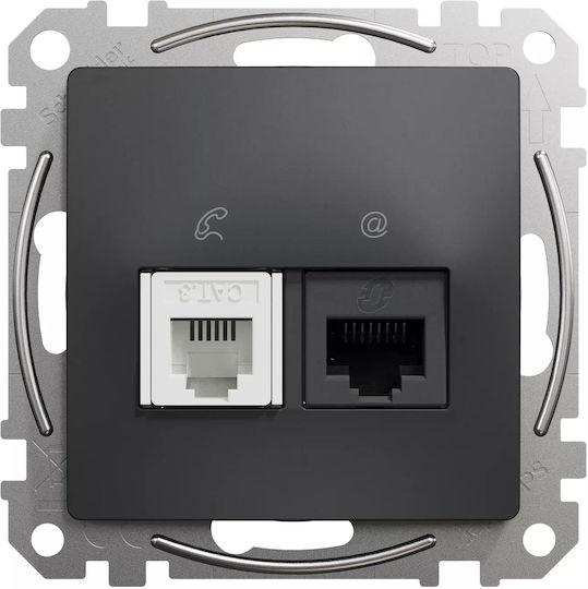 Schneider Electric Sedna Διπλός Μηχανισμός Πρίζας Δικτύου και Τηλεφώνου RJ45/RJ11 Τύπου Cat6 σε Γκρι Χρώμα SDD114468