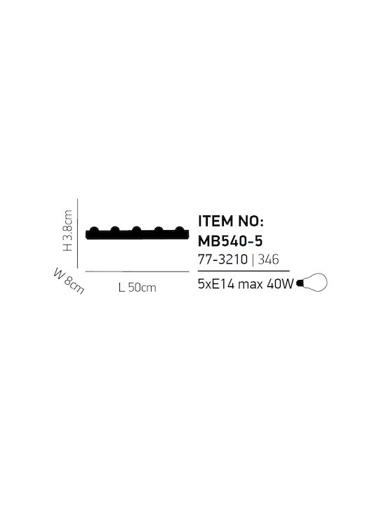 Home Lighting Tube Modern Lamp Wall with Socket E14 Silver 50x8x3.8cm
