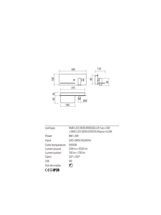 Redo Group Lamp Wall LED Gold 30x12x12cm Redo Group Lamp Wall LED Gold 30x12x12cm