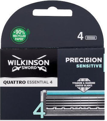 Wilkinson Sword Quattro Titanium Sensitive Ανταλλακτικές Κεφαλές με 4 Λεπίδες & Λιπαντική Ταινία για Ευαίσθητες Επιδερμίδες 4τμχ