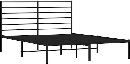 Метално Двойно Легло Черно с Дъски за Матрак 160x200см