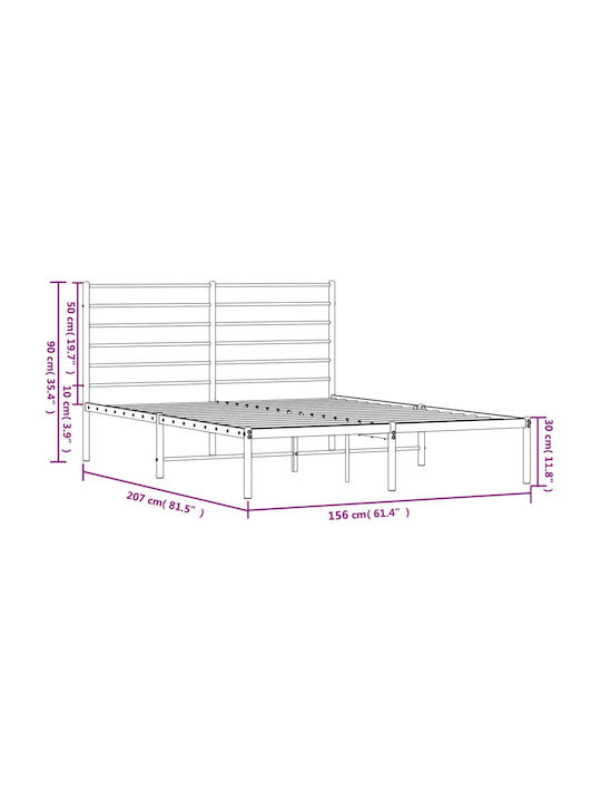 Double Metal Bed Black with Slats for Mattress 150x200cm
