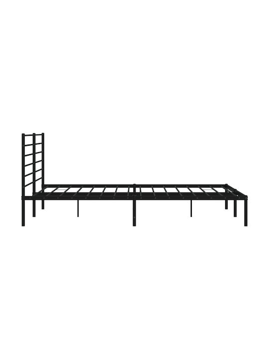 Bed King Size Metal Black with Slats for Mattress 180x200cm