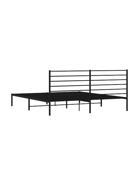 Bed King Size Metal Black with Slats for Mattress 180x200cm