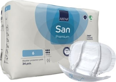 Abena San Premium No6 Unisex Σερβιέτες Ακράτειας Κανονικής Ροής 6 Σταγόνες 34τμχ