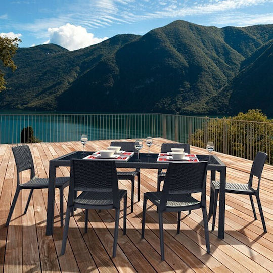 Masa pentru spații exterioare Rattan cu suprafață din sticlă Tahiti Gri 180x94x75buc