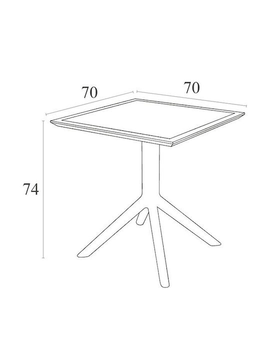 Sky Outdoor Dinner Free Standing Polypropylene Table Taupe 70x70x74cm