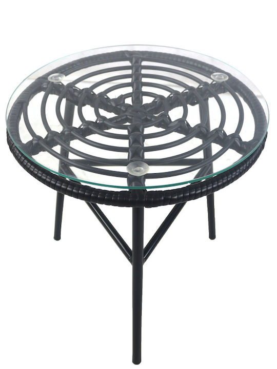 Arellius Auxiliary Outdoor Table with Glass Surface and Metal Frame Black 45x45x46cm