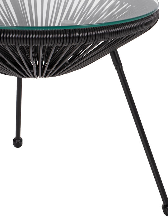 Allegra Auxiliary Outdoor Free Standing Table with Glass Surface and Metal Frame Black 45x45x45cm