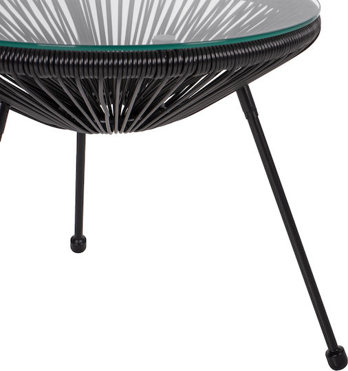 Allegra Auxiliary Outdoor Free Standing Table with Glass Surface and Metal Frame Black 45x45x45cm