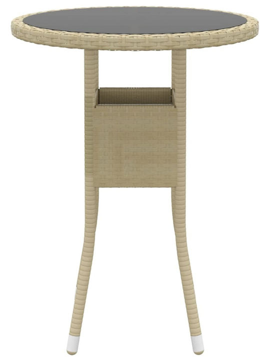 Masa pentru spații exterioare mici Rattan cu suprafață din sticlă Bej 60x60x75buc