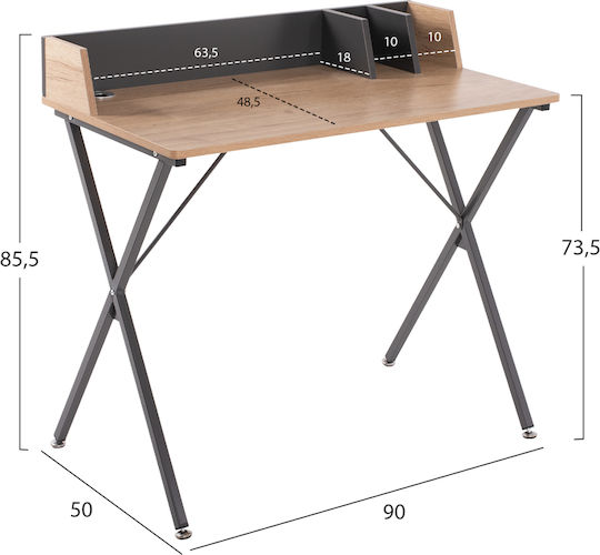 Schreibtisch Holz Grey / Natural mit Metallbeinen 90x50x78cm