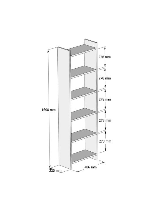 Bookcase Classiker Grey / White 48.5x22x160cm