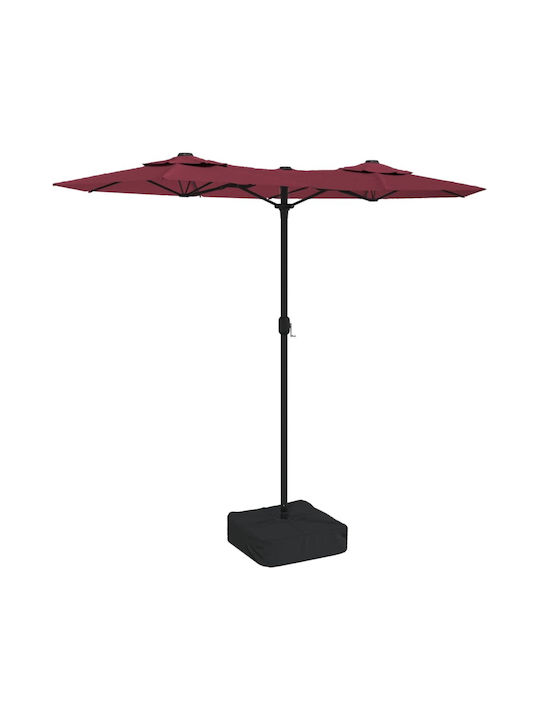 Umbrella Floor Round Metal Burgundy with Base & LED Lighting 3.16x1.45m