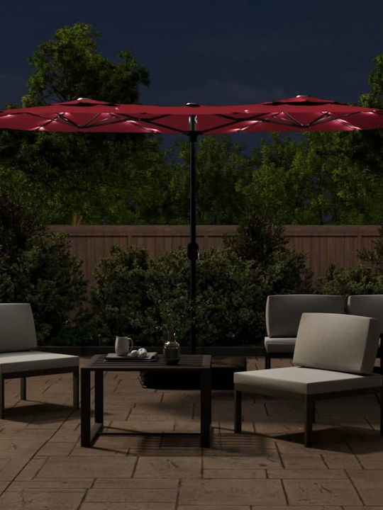 Umbrelă Rotundă Metalică Burgundy cu Bază de Susținere & Iluminare LED 3.16x1.45m 362973
