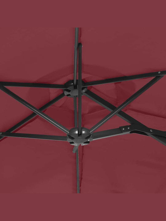 Umbrelă Rotundă Metalică Burgundy cu Bază de Susținere & Iluminare LED 3.16x1.45m 362973