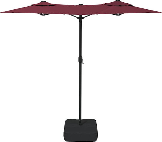 Umbrelă Rotundă Metalică Burgundy cu Bază de Susținere & Iluminare LED 3.16x1.45m 362973