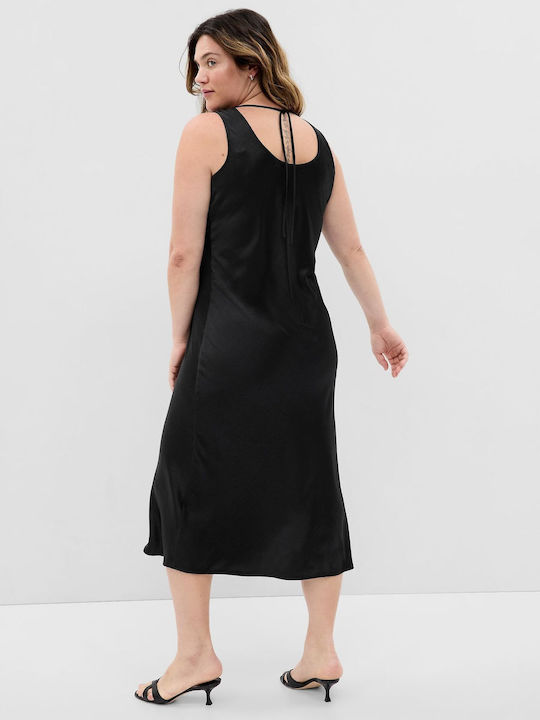 GAP Rochii de vară pentru femei Midi Rochie Satin Negru