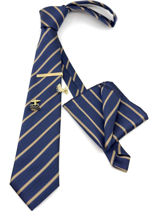 Legend Accessories Set Herren Krawatte Seide mit Mustern in Blau Farbe