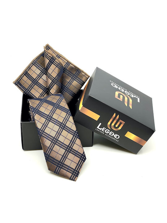 Legend Accessories Σετ Ανδρικής Γραβάτας Συνθετική με Σχέδια σε Μπεζ Χρώμα