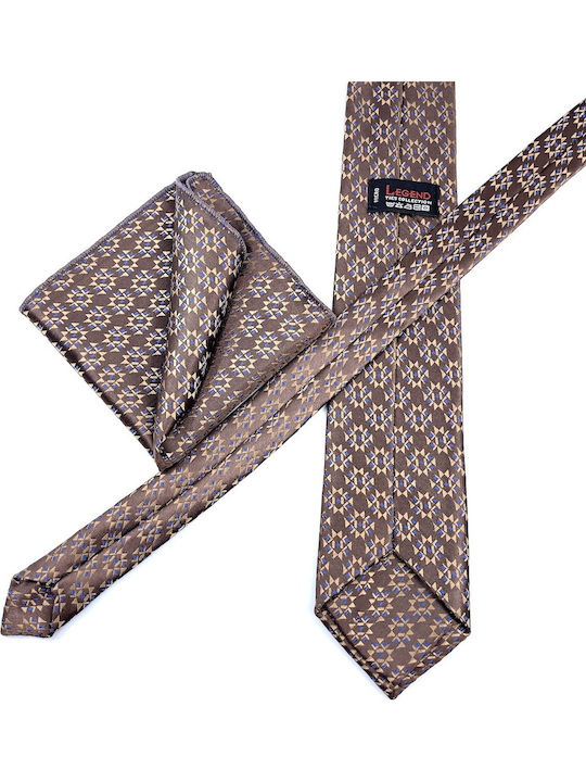 Legend Accessories Σετ Ανδρικής Γραβάτας με Σχέδια σε Καφέ Χρώμα