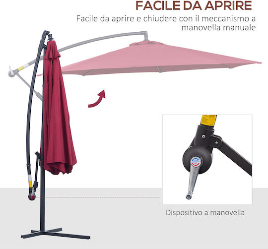 Hanging Circular Garden Parasol with Burgundy Metal Frame Diameter 3xHeight 2.6m