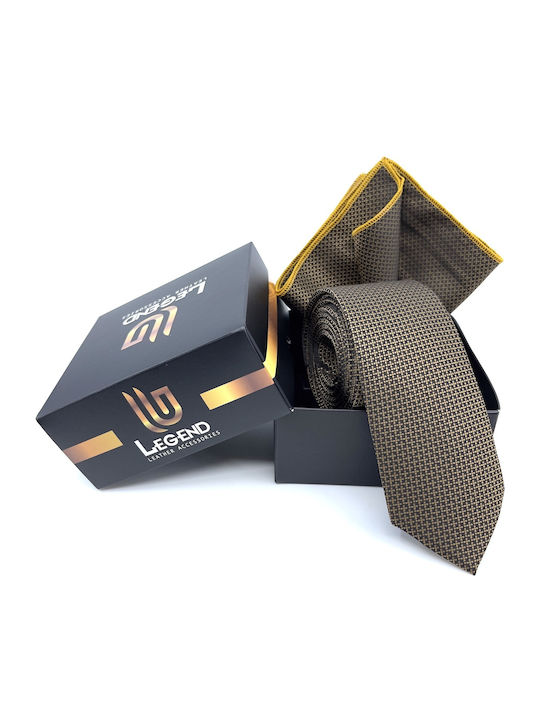 Legend Accessories Σετ Ανδρικής Γραβάτας με Σχέδια σε Καφέ Χρώμα