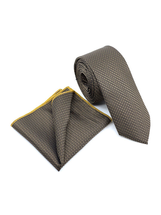 Legend Accessories Σετ Ανδρικής Γραβάτας με Σχέδια σε Καφέ Χρώμα