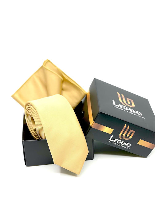 Legend Accessories Σετ Ανδρικής Γραβάτας Συνθετική Μονόχρωμη σε Χρυσό Χρώμα