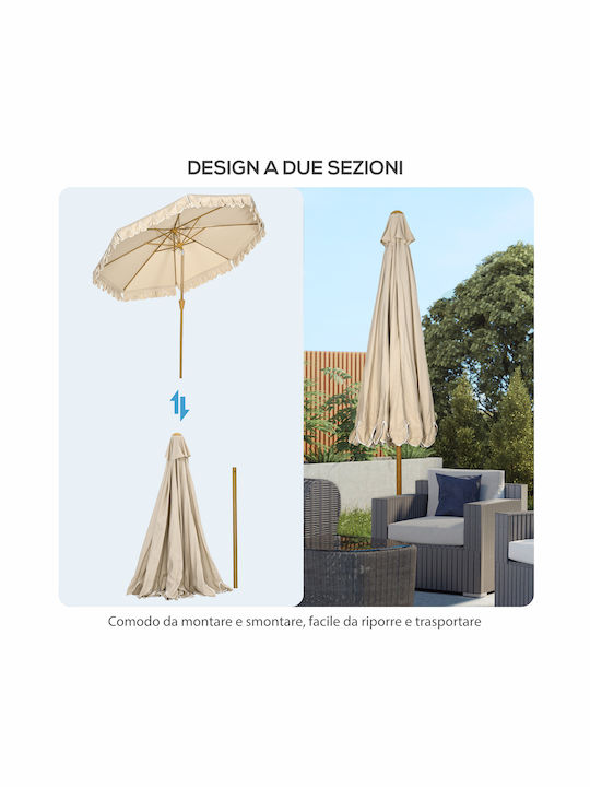 Circular Wooden Khaki Garden & Terrace Parasol Φ2.65xH2.355m
