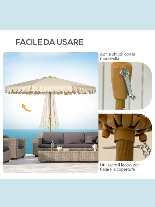 Circular Wooden Khaki Garden & Terrace Parasol Φ2.65xH2.355m