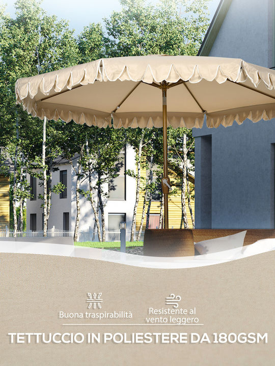 Circular Wooden Khaki Garden & Terrace Parasol Φ2.65xH2.355m