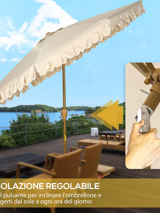 Circular Wooden Khaki Garden & Terrace Parasol Φ2.65xH2.355m