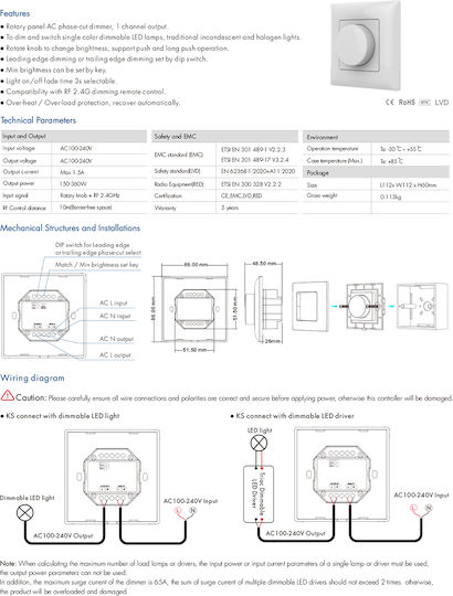GloboStar Skydance Dimmer Switch with LED Frame Rotary 360W in White Color