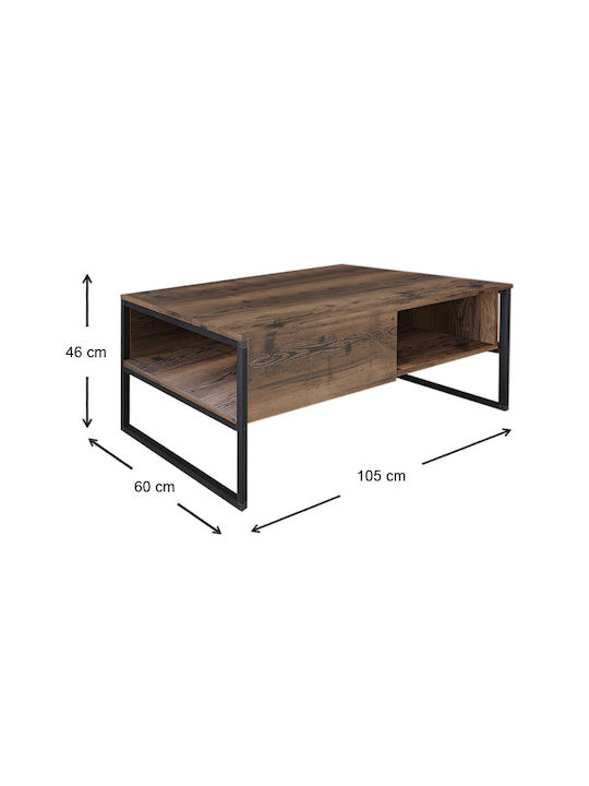 Rectangular Central Coffee Table Lawrence Wooden Brown W105xL60xH46cm