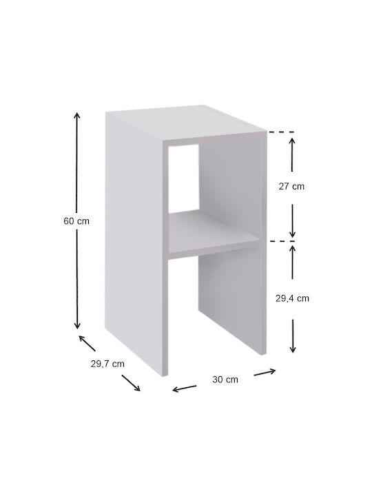 Tagore Wooden Bedside Table White 30x30x60cm