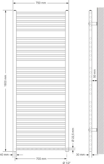 ECD Germany Πετσετοκρεμάστρα Μπάνιου 1800x750 Γκρι