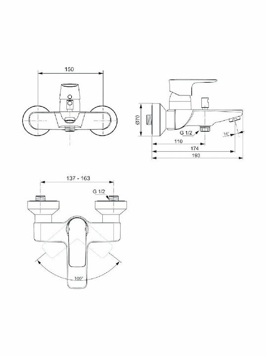 Ideal Standard Connect Air Αναμεικτική Μπαταρία Μπανιέρας Χρυσή