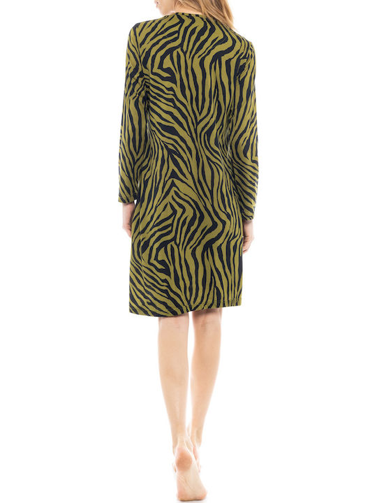 Pink Label Χειμερινό Βαμβακερό Γυναικείο Νυχτικό Zebra