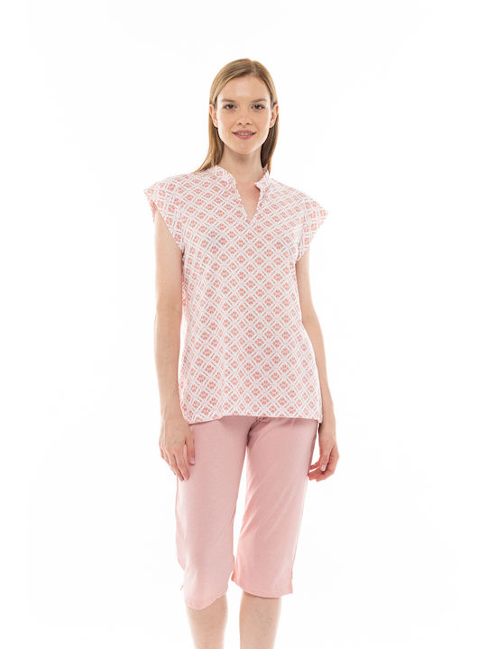 Pink Label Sommer Damen Pyjama-Set Baumwolle Rosa