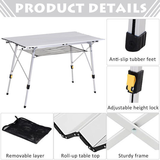 Outsunny Aluminum Foldable Table for Camping 120x70x73cm White