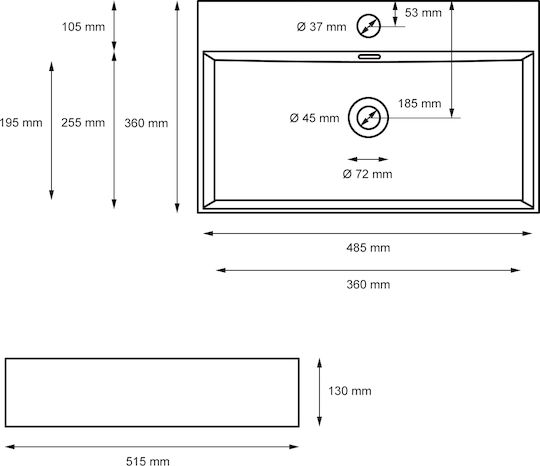 ECD Germany An der Wand montiert Aufgesetztes Waschbecken Keramik 51.5x36x13cm Weiß