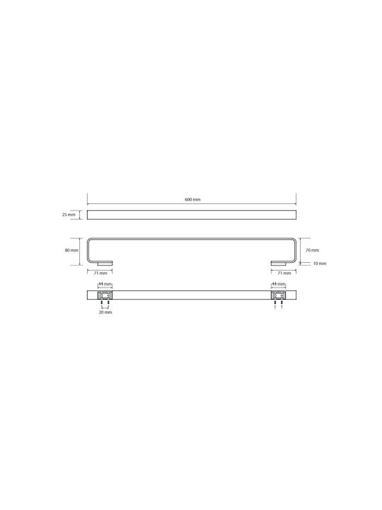 Bemeta Ράγα Μπάνιου Μονή Επιτοίχια με Βίδες ​60x60cm Ασημί