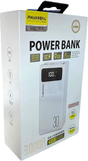 Pavareal PB-92 Power Bank 30000mAh με 4 Θύρες USB-A και Θύρα USB-C Λευκό