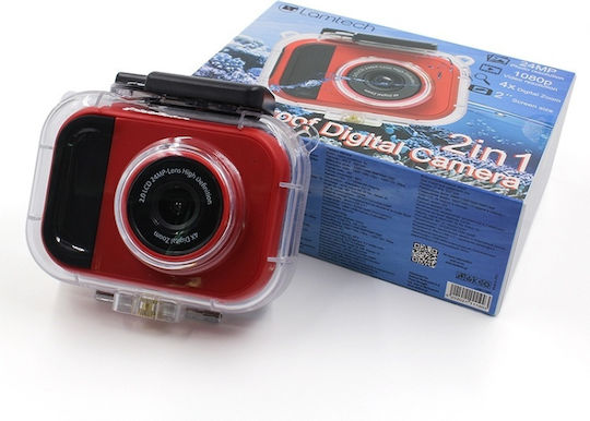 Lamtech 2in1 Action Camera Full HD (1080p) Underwater (with Case) with Screen 2" Red