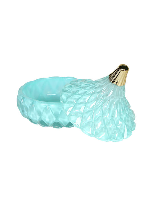 Keskor Φοντανιέρα Sticlă cu Capac 8x8x9cm Turquoise / Golden