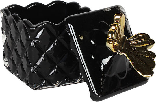 Keskor Φοντανιέρα Γυάλινη με Καπάκι 8x8x10.5cm Μαύρη / Χρυσή