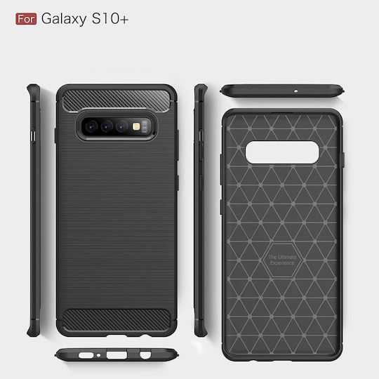 Techsuit Carbon Umschlag Rückseite Silikon Schwarz (Galaxy S10+)